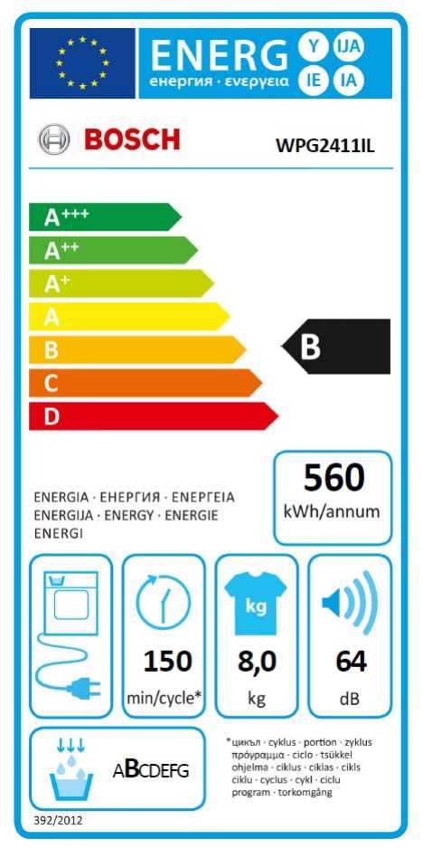 מייבש כביסה 8 ק"ג קונדנסור BOSCH דגם WPG2411IL בוש - תמונה 2