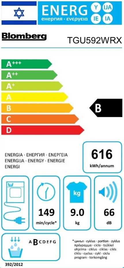 מייבש כביסה 9 ק"ג קונדנסור Blomberg דגם TGU592WRX בלומברג - תמונה 2