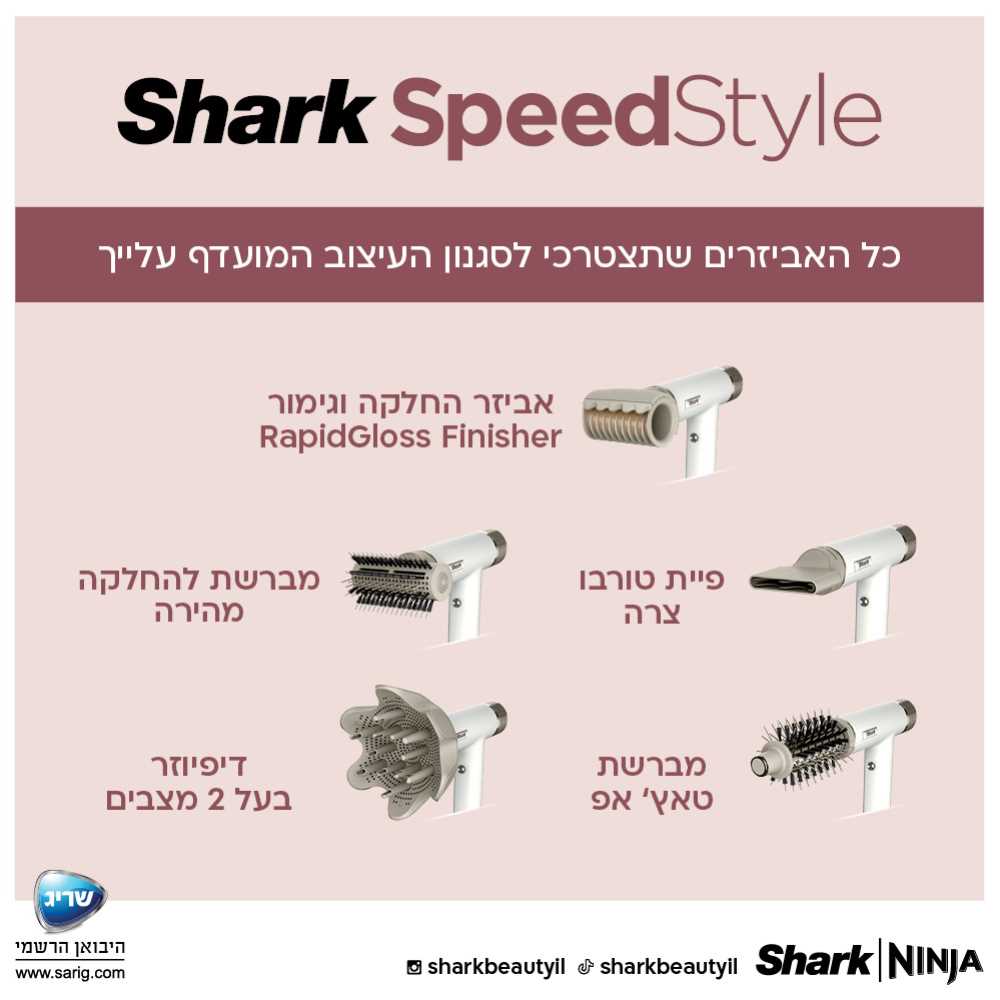 מייבש שיער מהיר ועצמתי SHARK SPEED STYLE דגם HD353  - תמונה 4