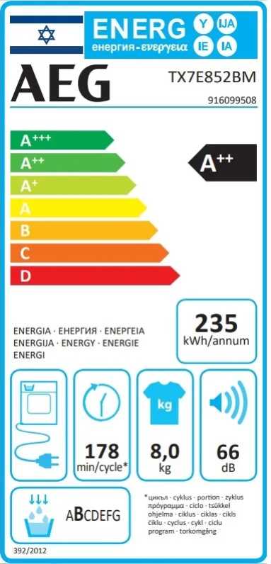 מייבש כביסה 8 ק"ג AEG HEAT PUMP 800W דגם TX7E852BM - תמונה 2