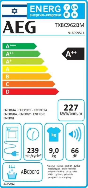 מייבש כביסה 9 ק"ג AEG HEAT PUMP 700W דגם TX8C962BM - תמונה 2