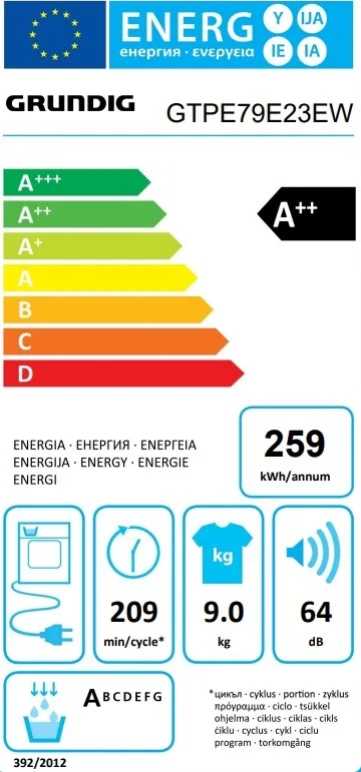 מייבש כביסה 9 ק"ג קונדנסור GRUNDIG HEAT PUMP דגם GTPE79E23EW גרונדינג - תמונה 2