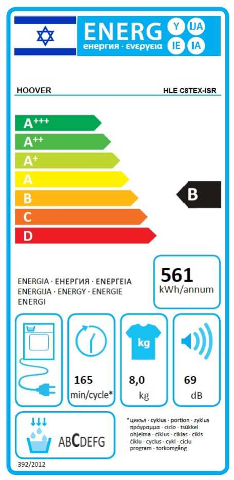 מייבש כביסה 8 ק"ג קונדנסור HOOVER דגם HLEC8TEXISR הובר  - תמונה 2