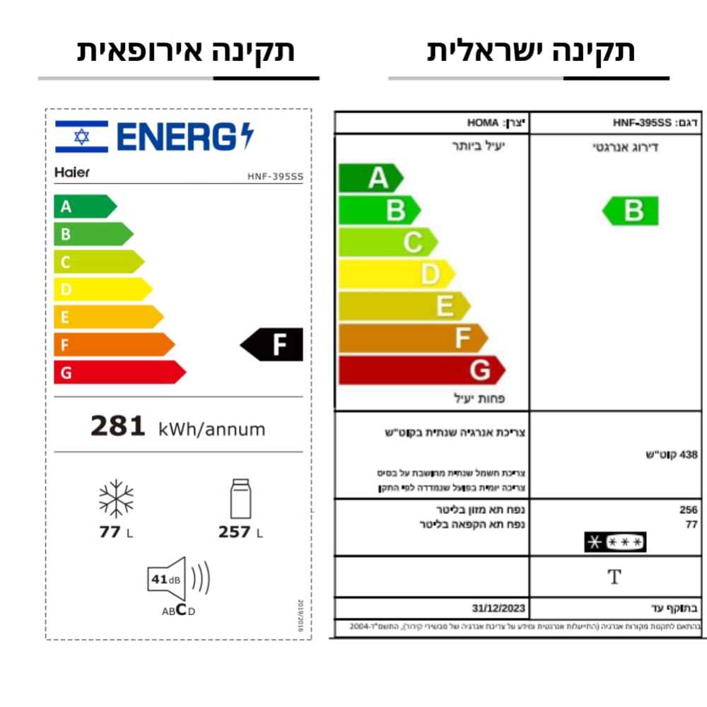 מקרר 333 ל' נירוסטה Haier דגם HNF-395SS האייר  - תמונה 3