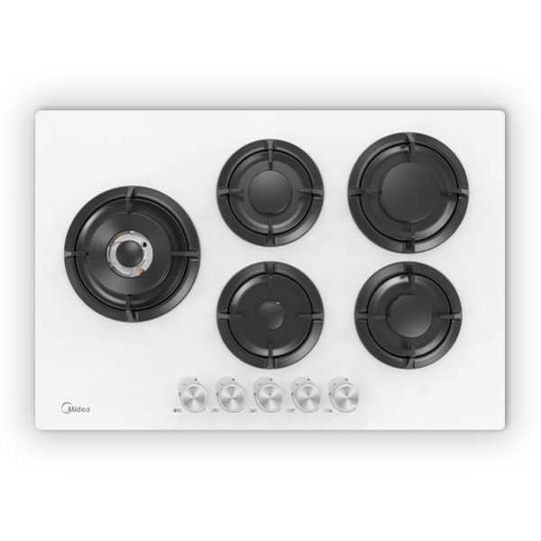 כיריים גז 5 להבות MIDEA דגם 75GP503-W זכוכית לבנה מידאה